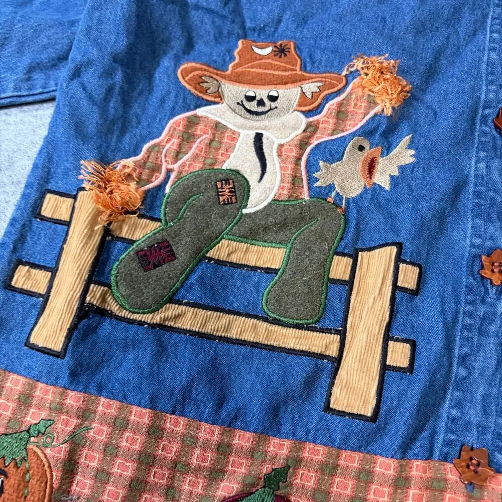 Vintage Denim Fall Harvest Embroidered Button Up - Picture 2 of 6